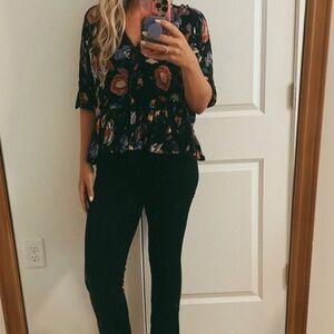 Anthropologie Floral Crop Top - Black and Multicolor